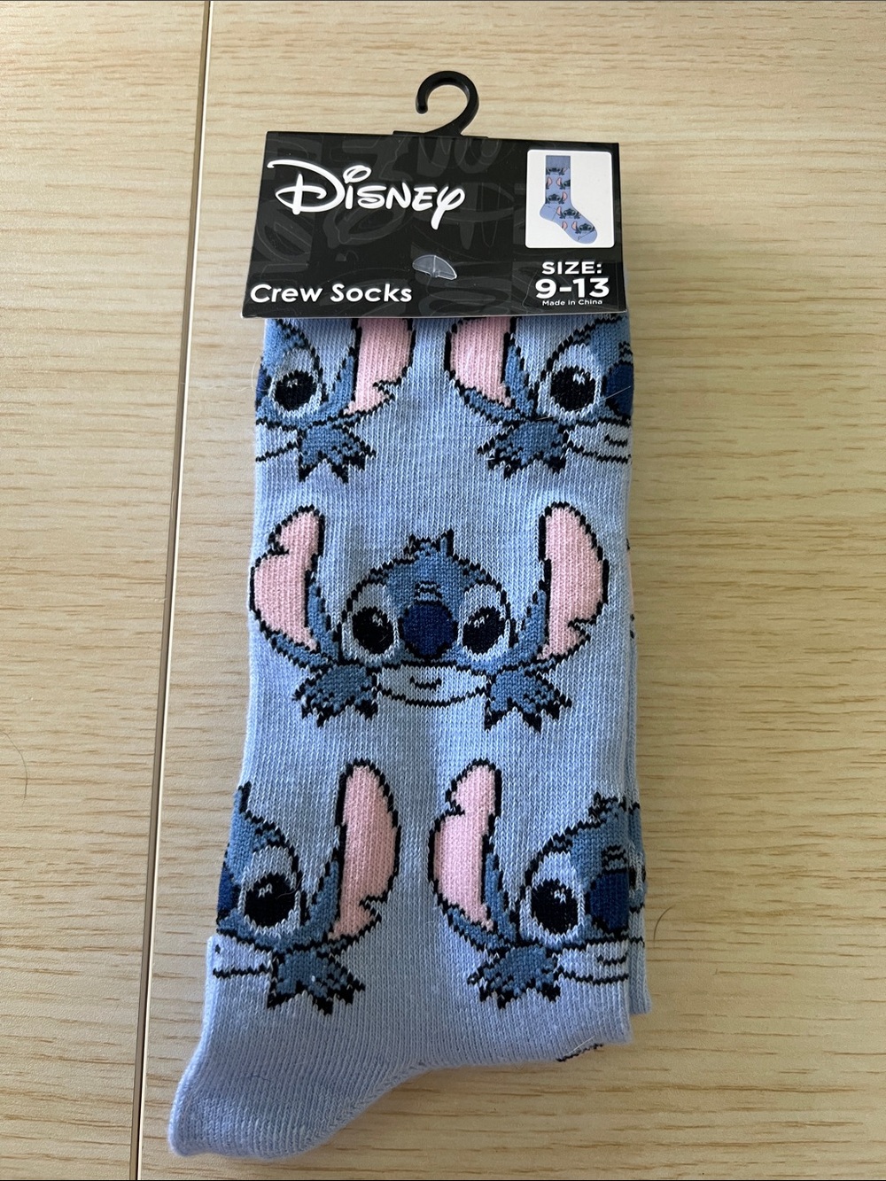 Disney Blue Stitch Crew Socks with Pink Ear Accents